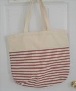 J Crew Large White and Red Canvas Tote Bag
