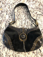 Vintage Fina Firenze Black Leather Cowhide Satchel Shoulder Bag Purse.