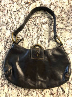 Vintage Fina Firenze Black Leather Cowhide Satchel Shoulder Bag Purse.