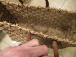Rectangular straw tote bag w/leather handles