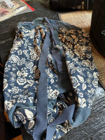 Nice duffle bag slash tote bag with flower design navy blue and white