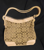 Coach Beige and Gray Canvas and Leather Bag