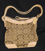 Coach Beige and Gray Canvas and Leather Bag