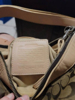 Coach Beige and Gray Canvas and Leather Bag