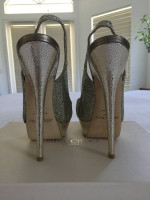 JIMMY CHOO GLITTER CHAMPAGNE PEEP-TOE PLATFORM HEELS, SHOE BAG/BOX NEW
