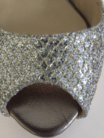 JIMMY CHOO GLITTER CHAMPAGNE PEEP-TOE PLATFORM HEELS, SHOE BAG/BOX NEW