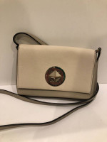 Kate Spade New York Tan Light Gray Leather Crossbody Bag Purse