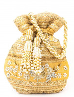 Stunning NEW String Potli Purse - Raw Silk - Embroidered Beads - Bag C