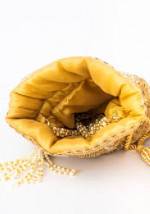 Stunning NEW String Potli Purse - Raw Silk - Embroidered Beads - Bag C