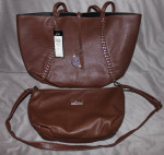 BCBG PARIS Reversible Tote & Crossbody Bag in Brown/Black Leather