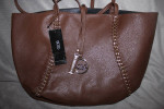 BCBG PARIS Reversible Tote & Crossbody Bag in Brown/Black Leather