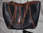 BCBG PARIS Reversible Tote & Crossbody Bag in Brown/Black Leather