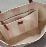 $88 MADEWELL Canvas Transport Tote Bag Ivory Stripe LEATHER handle