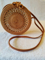 Okllen Round Rattan Bag for Women Bohemian Style Handwoven Straw Cross