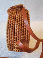 Okllen Round Rattan Bag for Women Bohemian Style Handwoven Straw Cross