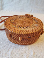 Okllen Round Rattan Bag for Women Bohemian Style Handwoven Straw Cross