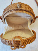Okllen Round Rattan Bag for Women Bohemian Style Handwoven Straw Cross