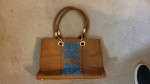 IMAN Global Chic Tote Bag Brown with Turquoise Beads.