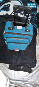 Luggage suitcase blue Protocol wheels used + Army travel bag