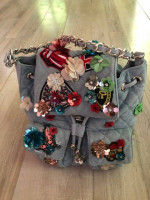 Women's European Fancy Party Floral Back Pack Bag Blue Denim Trimmed w
