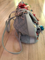 Women's European Fancy Party Floral Back Pack Bag Blue Denim Trimmed w
