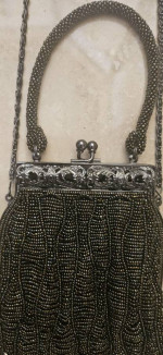Inge Christopher Beaded Hand Bag With Metal Strap