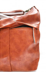 Soft Like Silk Faux Leather Women's Tote 5 Pockets Bag, Brown, New!