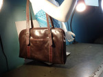 Brown Vinyl Shoulder Bag: Magnetic & Zipper Closure, 14" L x 10" H x 3