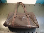Brown Vinyl Shoulder Bag: Magnetic & Zipper Closure, 14" L x 10" H x 3