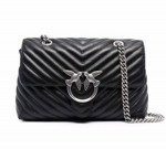 Pinko Love Puff Maxi Quilted Crossbody Bag Trapunta Black Leather