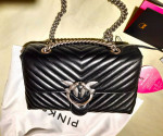 Pinko Love Puff Maxi Quilted Crossbody Bag Trapunta Black Leather