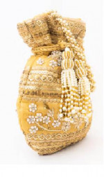 Stunning NEW String Potli Purse - Raw Silk - Embroidered Beads - Bag C