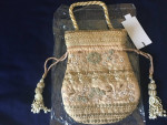 Stunning NEW String Potli Purse - Raw Silk - Embroidered Beads - Bag C