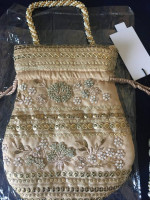 Stunning NEW String Potli Purse - Raw Silk - Embroidered Beads - Bag C