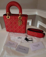 CD CHRISTIAN LADY DIOR J'ADORE RED STUDDED BAG HANDBAG PURSE
