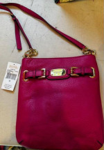 NWT Fuchsia Michael Kors Hamilton Large Leather Crossbody Should Bag