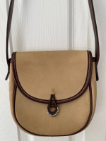Nine West Crossbody Bag Beige Faux Suede Material with Dark Brown Leat