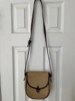 Nine West Crossbody Bag Beige Faux Suede Material with Dark Brown Leat