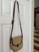Nine West Crossbody Bag Beige Faux Suede Material with Dark Brown Leat