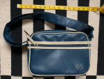 Blue vinyl shoulder bag zipper closure with pockets