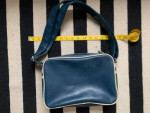 Blue vinyl shoulder bag zipper closure with pockets