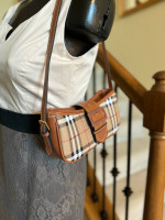 155-ATTT Sling Brown Checkered Shoulder Bag New With Box And Dust Bag