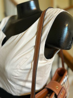 155-ATTT Sling Brown Checkered Shoulder Bag New With Box And Dust Bag