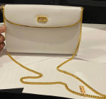 Vintage White Leather Clutch Shoulder Bag Purse Gold Rope Chain