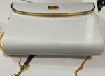 Vintage White Leather Clutch Shoulder Bag Purse Gold Rope Chain