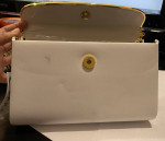 Vintage White Leather Clutch Shoulder Bag Purse Gold Rope Chain