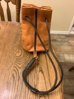 Heavy Leather Bucket Bag Tote with Shoulder Straps