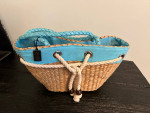 New blue and burlap style Beach bag purse with tags