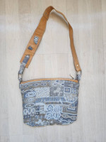 Italian Arcadia Leather & Earth Tone Fabric Bag