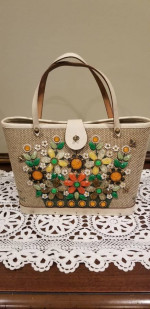 Vintage 1960s Enid Collins "Flower Basket" Tote Bag